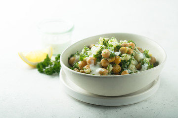 Cauliflower salad with chickpeas and herbs