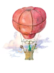 Afwasbaar behang Aquarel luchtballonnen Ballonvlucht is geïllustreerd met aquarel