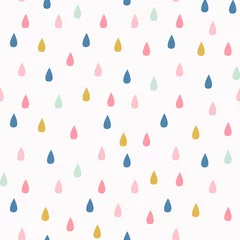 Aluminium Prints Bestsellers Vector pattern with rain drops. Seamless cute background in mint, mustard yellow and pink. Abstract.