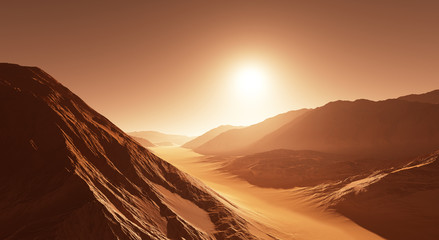 Naklejka premium Mars - the red planet. Martian landscape covered with dust