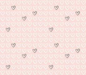 Vector heart pattern. Subtle girly seamless background with hand drawn hearts on pink background. 