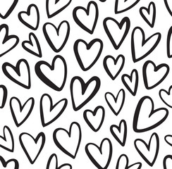 Seamless heart pattern in doodle style. Hand drawn abstract vector background. Black and white. - 280180594