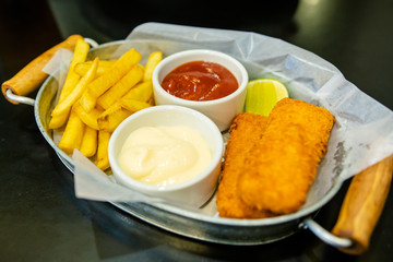 Fish and chip in restaurant.