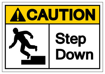 Caution Step Down Symbol Sign, Vector Illustration, Isolated On White Background Label .EPS10