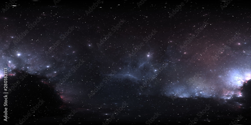 Wall mural 360 degree space background with nebula and stars, equirectangular projection, environment map. hdri