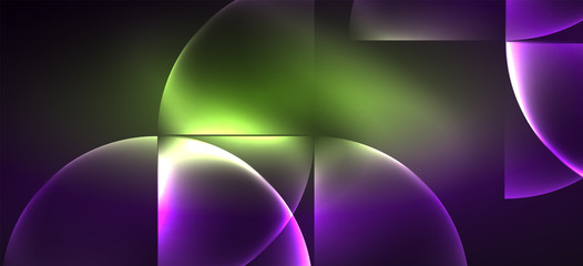 Neon glowing techno lines, hi-tech futuristic abstract background. Template with abstract shapes in dark space