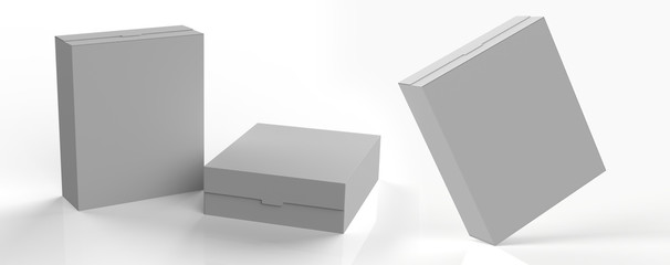 Realistic blank cardboard packaging boxes mock up isolated on white background. Can be use for medicine, food, cosmetic and other. 3d illustration 