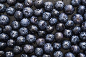 Close-up of ripe and juicy fresh picked blueberries.