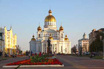 Fototapeta na wymiar Russia. Saransk city. The cathedral of St. Warrior Theodor Ushakov