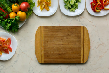 ingredients for vegetable salad on white background. Horizontal orientation. Copy space. Flat lay.