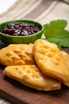 Oscypek or Oszczypek smoked cheese made of salted sheep milk exclusively in Tatra Mountains, Zakopane, Poland.