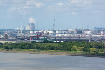 Obraz premium Industrial part of old Belgian city Antwerpen view from above