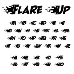 Burning black and white alphabet. Flame letters flat style. Vector illustration.
