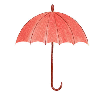 watercolor autumn coral umbrella isolated on white background