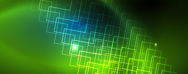Neon glowing techno lines, hi-tech futuristic abstract background template, vector