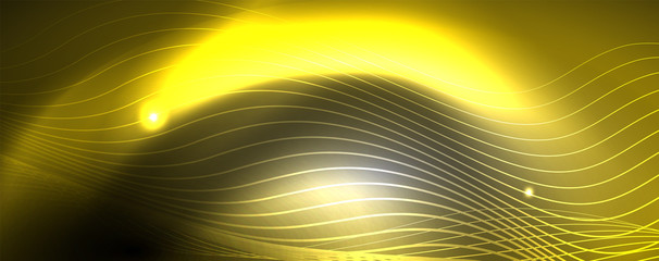 Neon vector wave lines abstract background, magic futuristic techno design