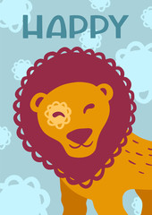 Happy african animal cute character. Cartoon colorful poster, flyer, banner, card, brochure 