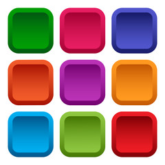 Colorful set of square empty buttons isolated on white background. Vector illustration