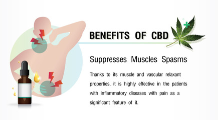 Obraz premium benefits of cbd suppresses muscles spasms Medical uses for cbd oil,backgrounds,vector on white background and poster
