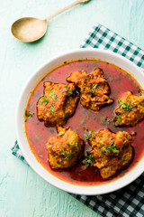Lauki Kofta Curry made using Bottel Gourd or Doodhi, served in a bowl or karahi. selective focus