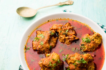 Lauki Kofta Curry made using Bottel Gourd or Doodhi, served in a bowl or karahi. selective focus