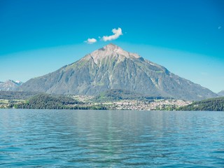 View of the waterfront of lake Geneva In Montreux in Switzerland