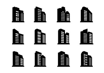 Perspective company icons set, Buildings and bank vector collection on white background
