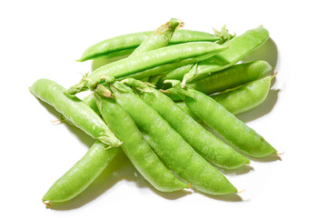 Fresh pea pods isolated on white background.