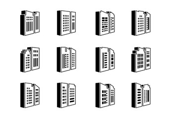 Perspective Line icons company and buildings set, Vector bank and office collection on white background