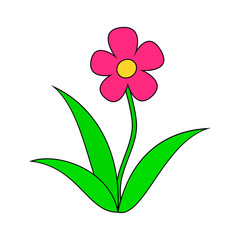 Pink cartoon flower. Vector illustration isolated on white background.