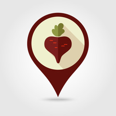 Beet flat pin map icon. Vegetable vector