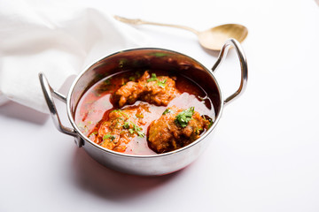 Lauki Kofta Curry made using Bottel Gourd or Doodhi, served in a bowl or karahi. selective focus
