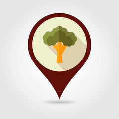 Broccoli flat pin map icon. Vegetable vector