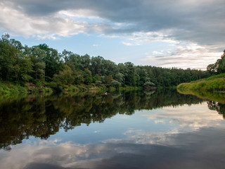 Fototapeta na wymiar beautiful view of the river Gauja, cloudy evening, Latvia