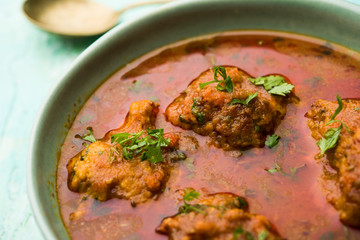 Lauki Kofta Curry made using Bottel Gourd or Doodhi, served in a bowl or karahi. selective focus