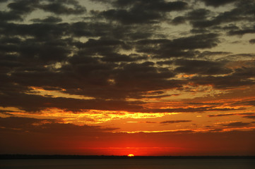 dawn on the lake. dramatic dawning sky on the Great Lakes