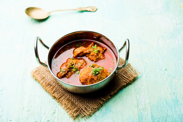 Lauki Kofta Curry made using Bottel Gourd or Doodhi, served in a bowl or karahi. selective focus