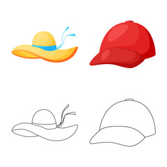 Vector illustration of clothing and cap icon. Collection of clothing and beret vector icon for stock.