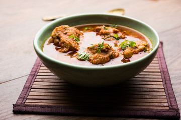Lauki Kofta Curry made using Bottel Gourd or Doodhi, served in a bowl or karahi. selective focus