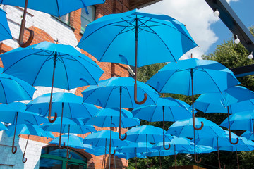 protection from bright sunshine from blue umbrellas