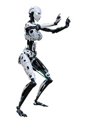 3D Rendering Female Robot on White
