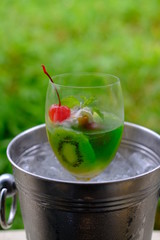 close up kiwi pudding on table