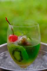 close up kiwi pudding on table