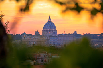 The Papal Basilica of Saint Peter and Vatican city sunset view