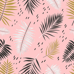 Tropical palms leaves seamless pattern. Botanical summer leaf background. Stylish, trendy design. Vector illustration