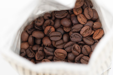 Coffee beans isolated on white background.Copy space