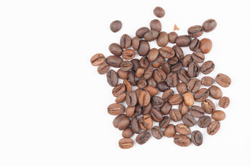 Coffee beans isolated on white background.Copy space