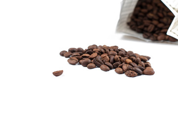 Coffee beans isolated on white background.Copy space