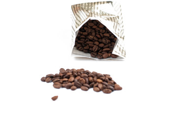 Coffee beans isolated on white background.Copy space