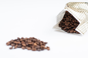 Coffee beans isolated on white background.Copy space